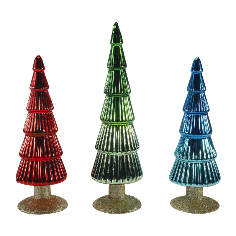 Arbre de Noël en verre rayé 8 × 20 et 8 × 25 cm, ensemble de 2 pièces, décoration de table pour les vacances