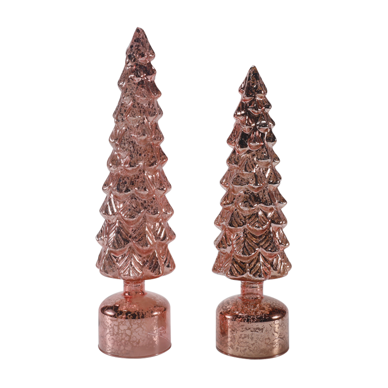 Ensemble d'arbres de Noël en verre rotatifs lumineux à LED 10 × 25 et 10 × 28 cm, ornements festifs