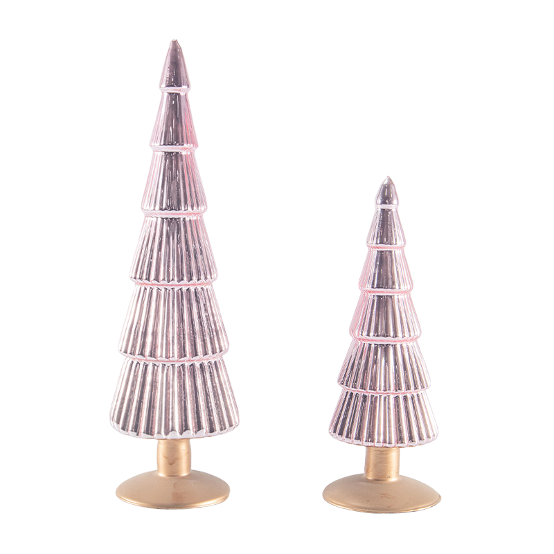 Arbre de Noël en verre rayé 8 × 20 et 8 × 25 cm, ensemble de 2 pièces, décoration de table pour les vacances