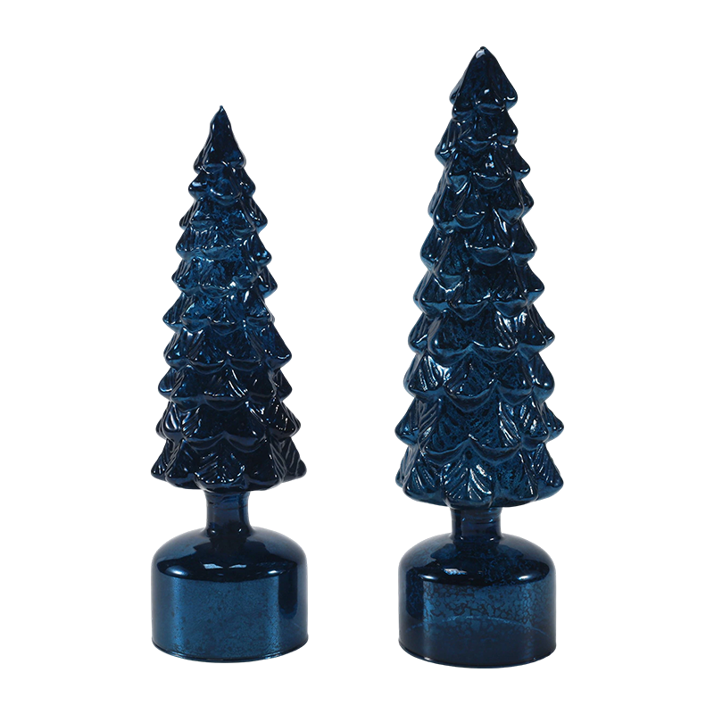 Ensemble d'arbres de Noël en verre rotatifs lumineux à LED 10 × 25 et 10 × 28 cm, ornements festifs