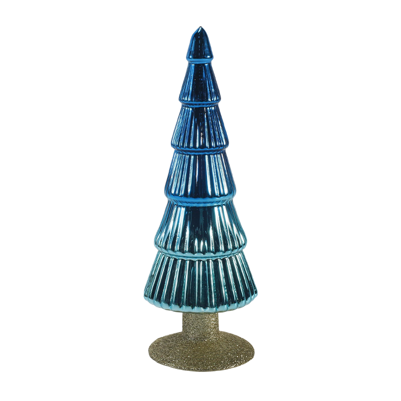 Arbre de Noël en verre rayé 8 × 20 et 8 × 25 cm, ensemble de 2 pièces, décoration de table pour les vacances