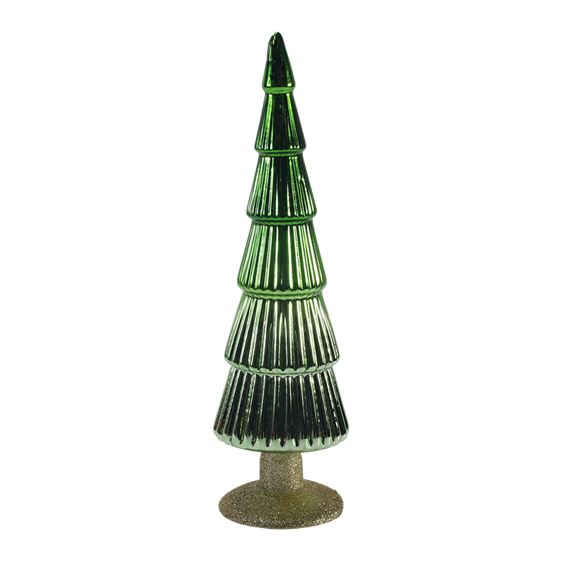 Arbre de Noël en verre rayé 8 × 20 et 8 × 25 cm, ensemble de 2 pièces, décoration de table pour les vacances