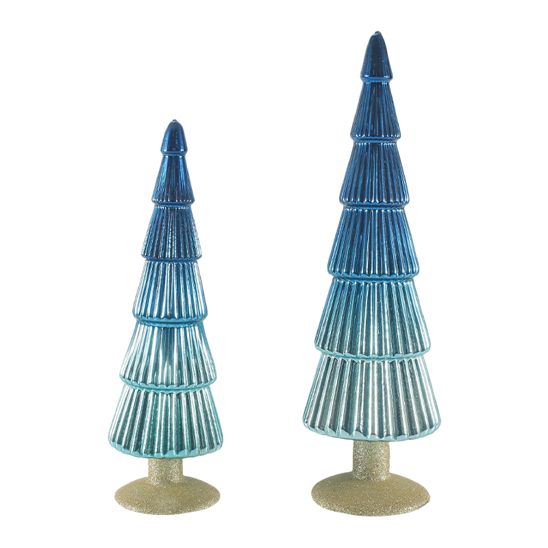 Arbre de Noël en verre rayé 8 × 20 et 8 × 25 cm, ensemble de 2 pièces, décoration de table pour les vacances