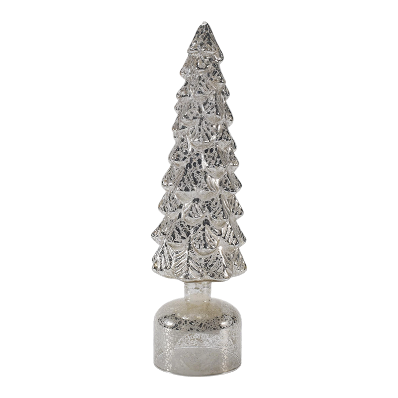 Ensemble d'arbres de Noël en verre rotatifs lumineux à LED 10 × 25 et 10 × 28 cm, ornements festifs