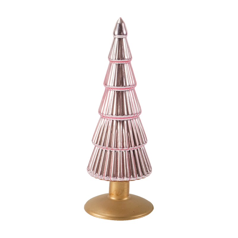 Arbre de Noël en verre rayé 8 × 20 et 8 × 25 cm, ensemble de 2 pièces, décoration de table pour les vacances