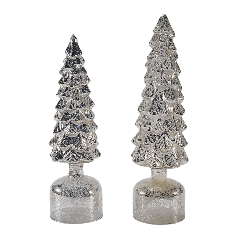 Ensemble d'arbres de Noël en verre rotatifs lumineux à LED 10 × 25 et 10 × 28 cm, ornements festifs