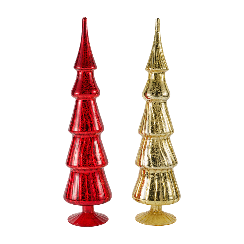 Arbre de Noël en verre à rayures rotatives 10 × 40 cm, ensemble de 2 pièces, décor de table