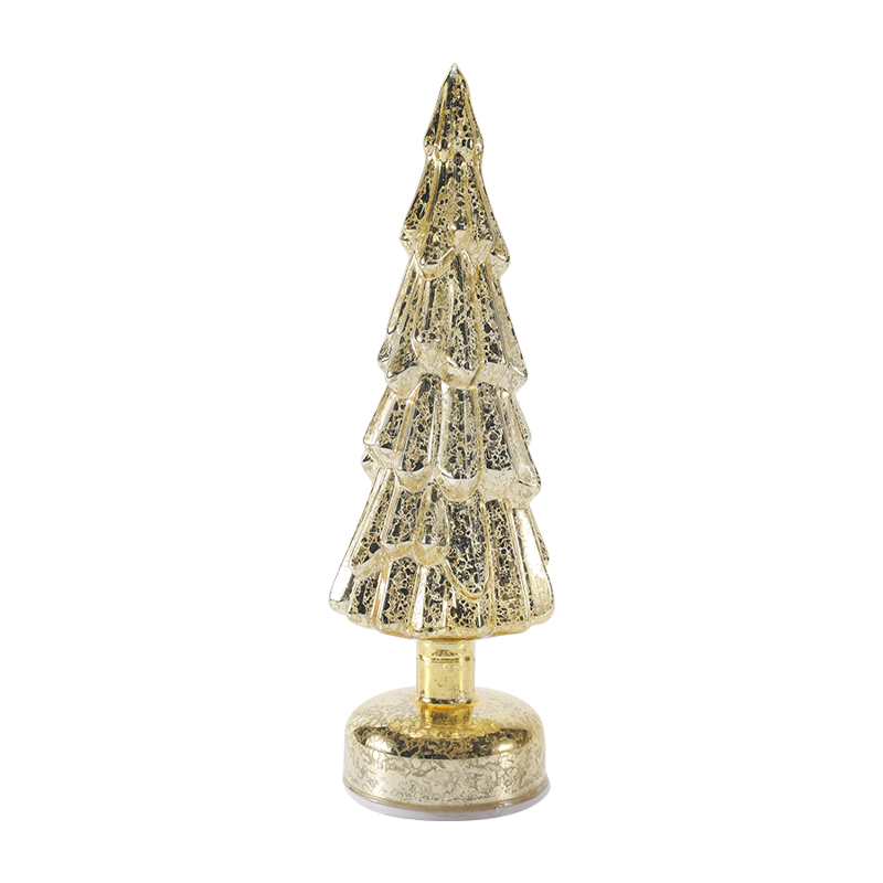 Arbre de Noël rotatif en verre transparent 10 × 35 cm avec lueur LED chaude