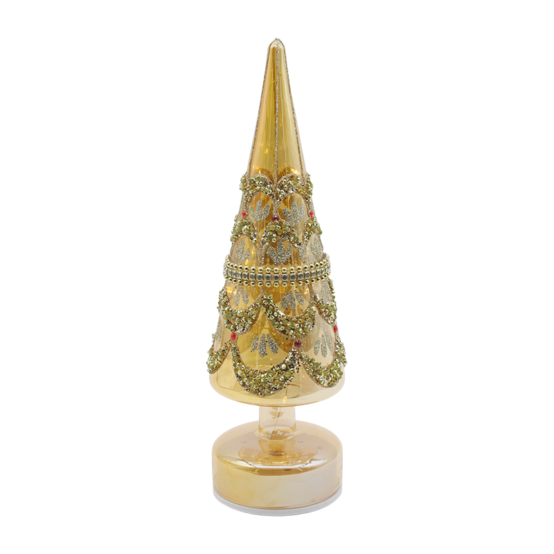 Arbre de Noël rotatif en verre de 10 × 30 cm avec lumières LED, décor festif irisé