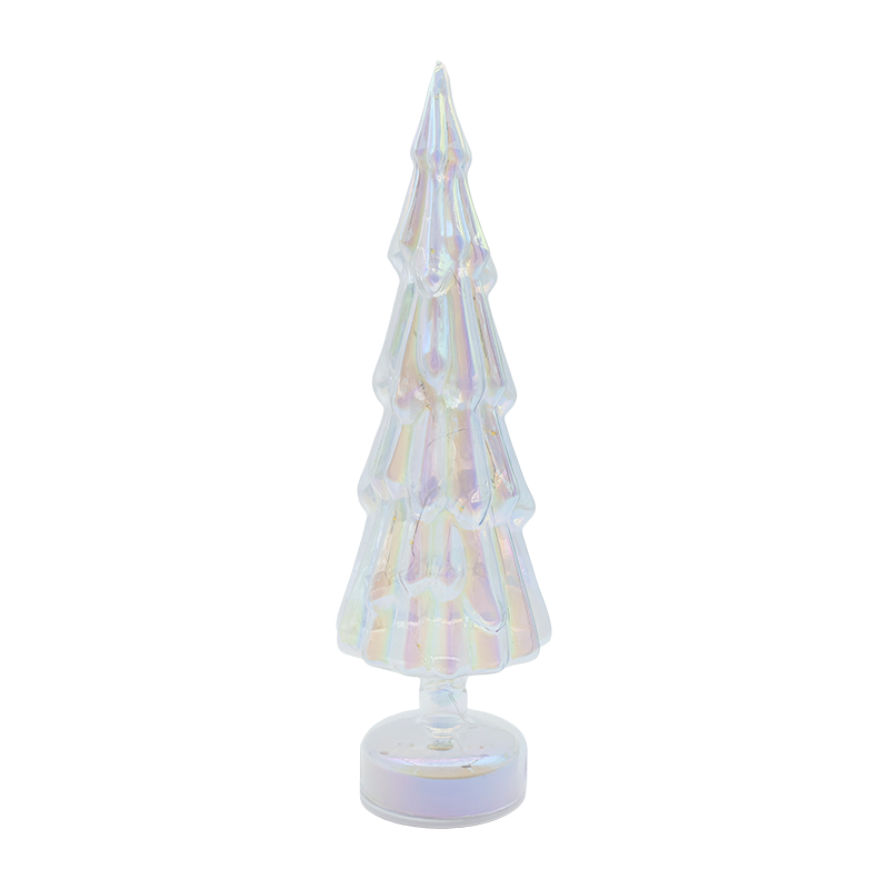 Arbre de Noël rotatif en verre transparent 10 × 35 cm avec lueur LED chaude