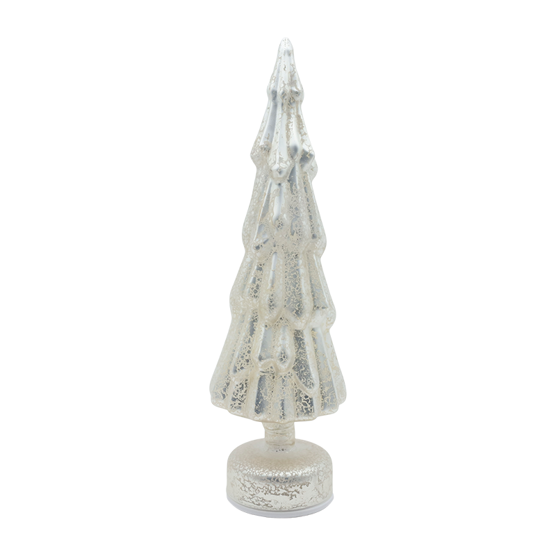 Arbre de Noël rotatif en verre transparent 10 × 35 cm avec lueur LED chaude