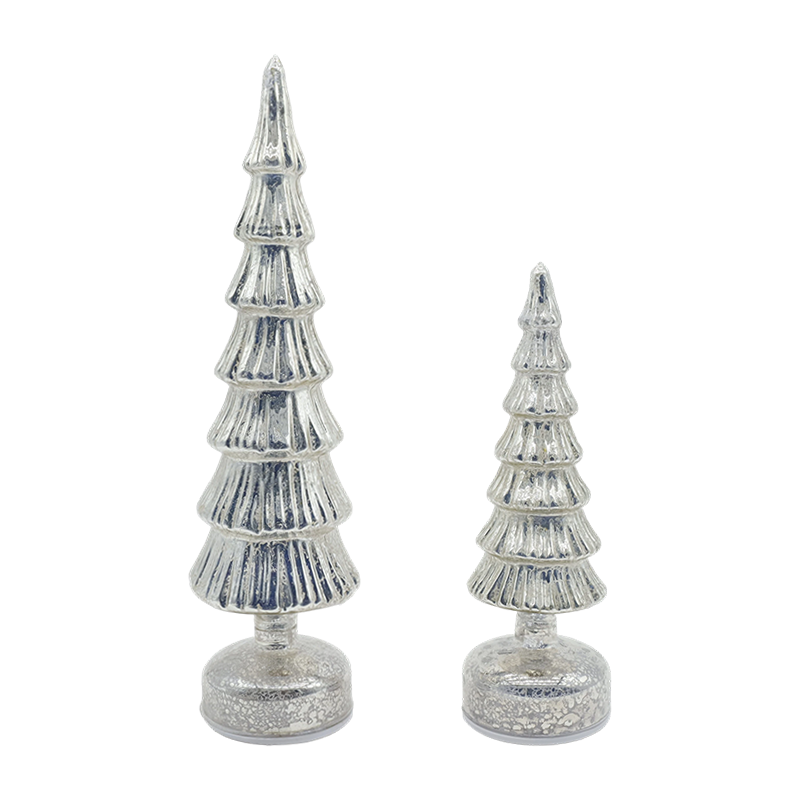 Ensemble d'arbres de Noël en verre rotatif 10 × 28 et 10 × 33 cm – Décoration festive 2 pièces