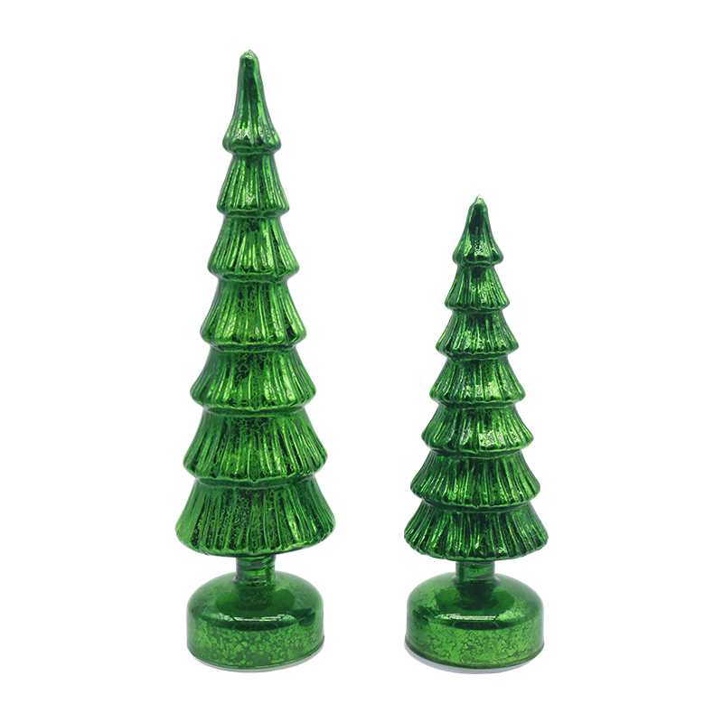 Ensemble d'arbres de Noël en verre rotatif 10 × 28 et 10 × 33 cm – Décoration festive 2 pièces
