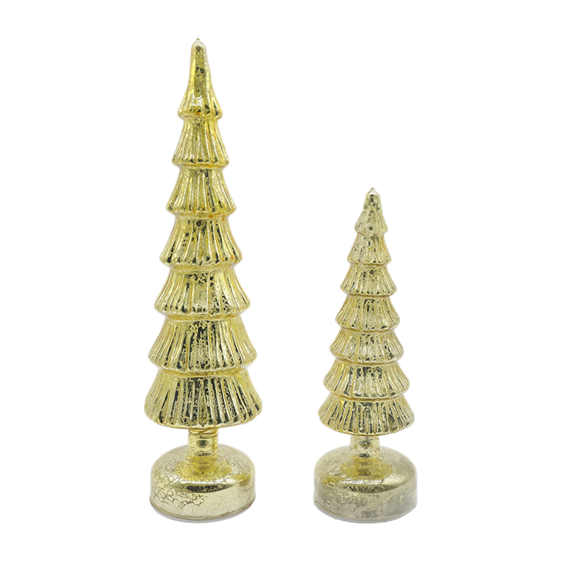 Ensemble d'arbres de Noël en verre rotatif 10 × 28 et 10 × 33 cm – Décoration festive 2 pièces