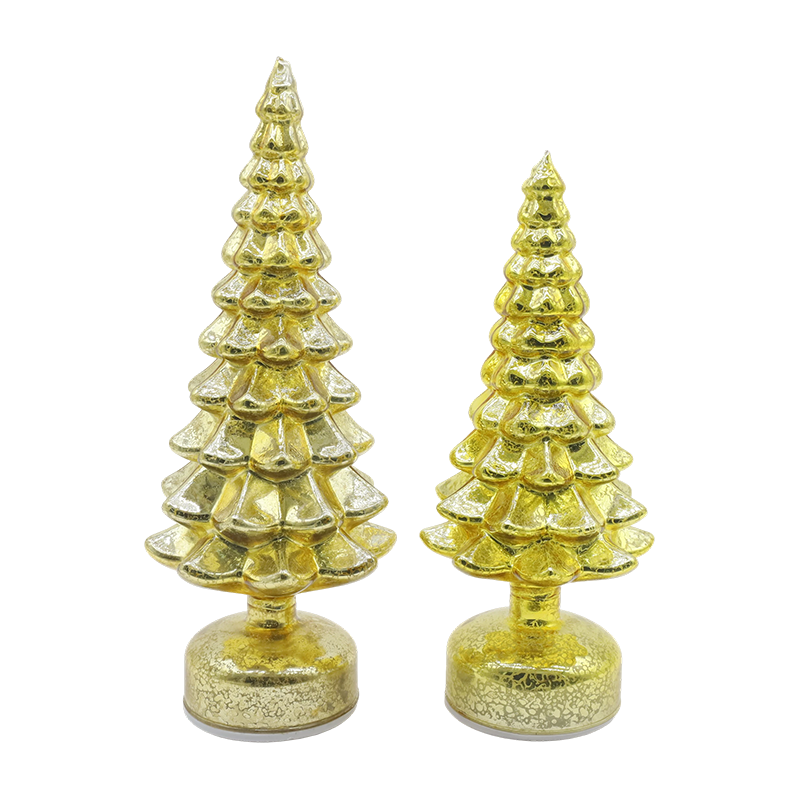 Ensemble de 2 sapins de Noël en verre à LED rotatifs 12 × 23 et 13 × 28 cm - Décor festif