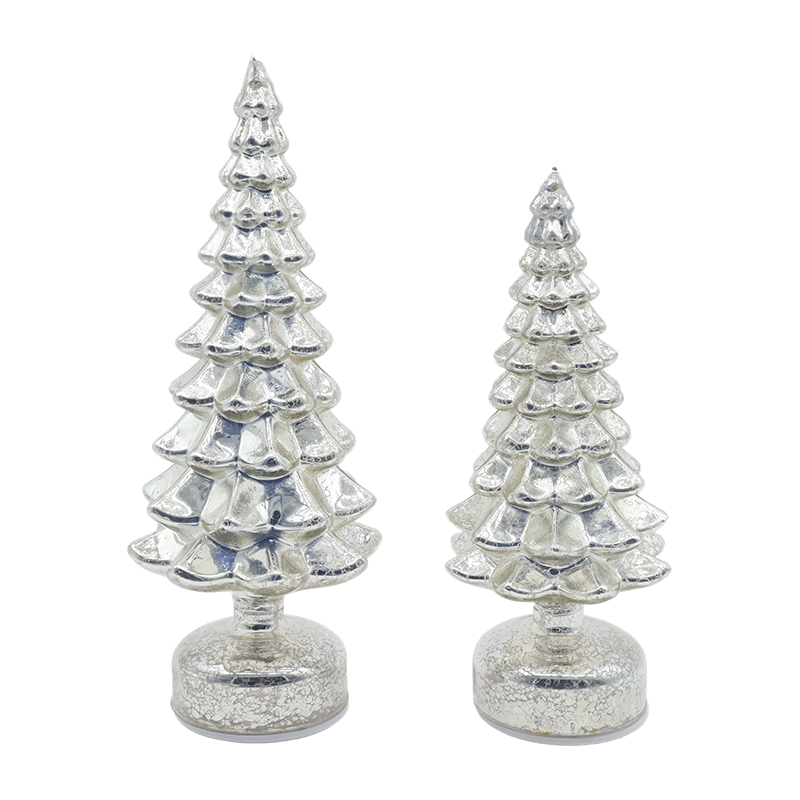 Ensemble de 2 sapins de Noël en verre à LED rotatifs 12 × 23 et 13 × 28 cm - Décor festif