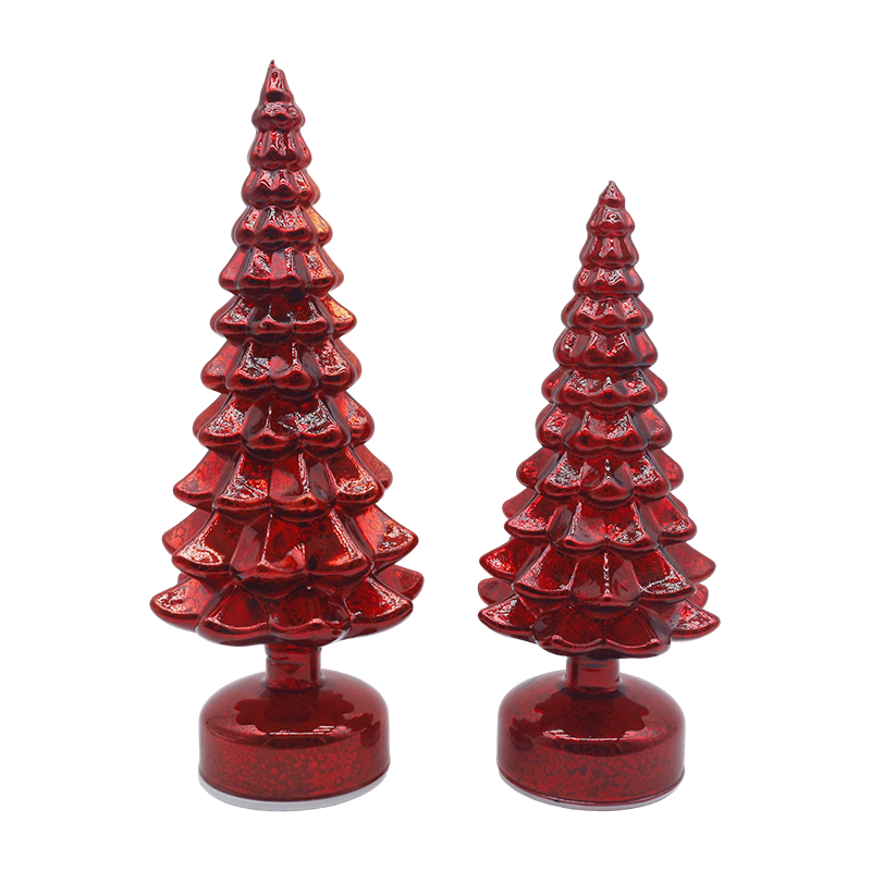 Ensemble de 2 sapins de Noël en verre à LED rotatifs 12 × 23 et 13 × 28 cm - Décor festif