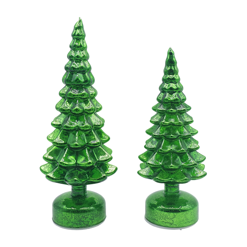Ensemble de 2 sapins de Noël en verre à LED rotatifs 12 × 23 et 13 × 28 cm - Décor festif