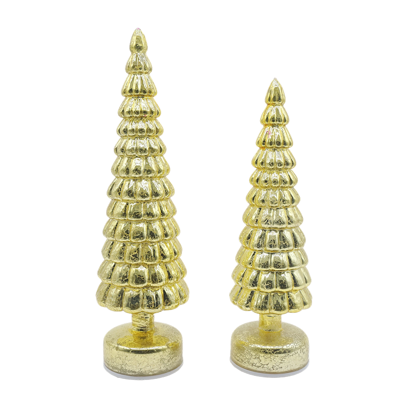 10 × 38 et 10 × 33 cm LED allument des ornements de table d'arbre de Noël en verre rotatifs