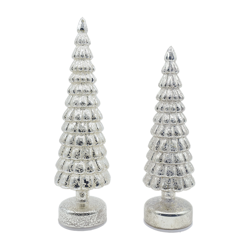 10 × 38 et 10 × 33 cm LED allument des ornements de table d'arbre de Noël en verre rotatifs