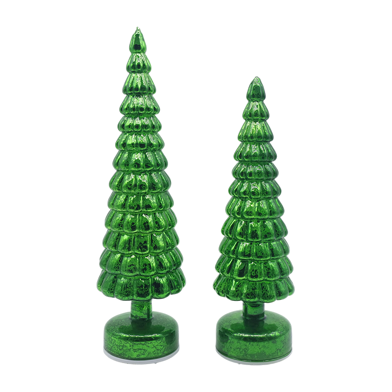10 × 38 et 10 × 33 cm LED allument des ornements de table d'arbre de Noël en verre rotatifs