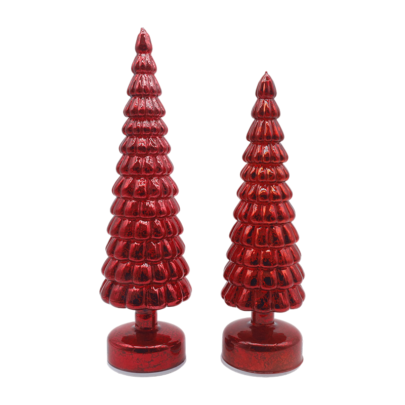 10 × 38 et 10 × 33 cm LED allument des ornements de table d'arbre de Noël en verre rotatifs