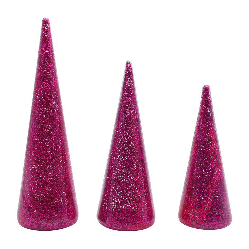 Ensemble de sapin de Noël en verre scintillant, 3 pièces, 8 × 20/9 × 25/10 × 30 cm, avec lumières LED intégrées