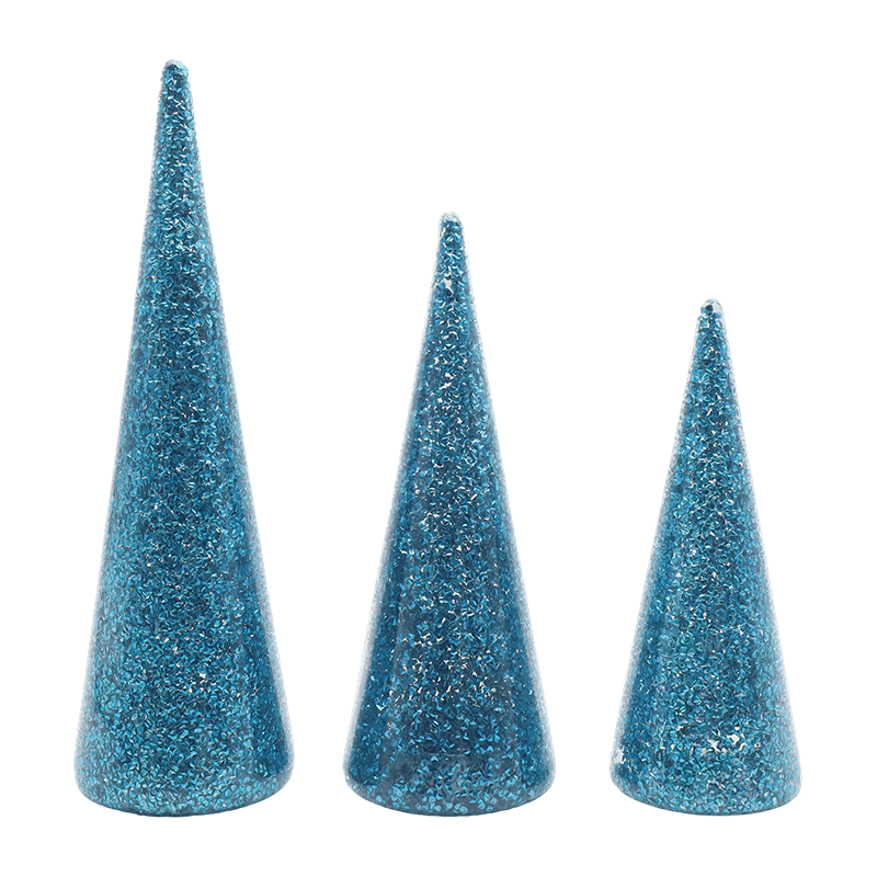 Ensemble de sapin de Noël en verre scintillant, 3 pièces, 8 × 20/9 × 25/10 × 30 cm, avec lumières LED intégrées