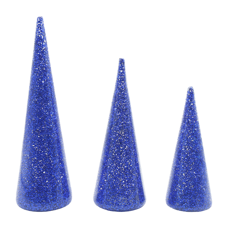 Ensemble de sapin de Noël en verre scintillant, 3 pièces, 8 × 20/9 × 25/10 × 30 cm, avec lumières LED intégrées