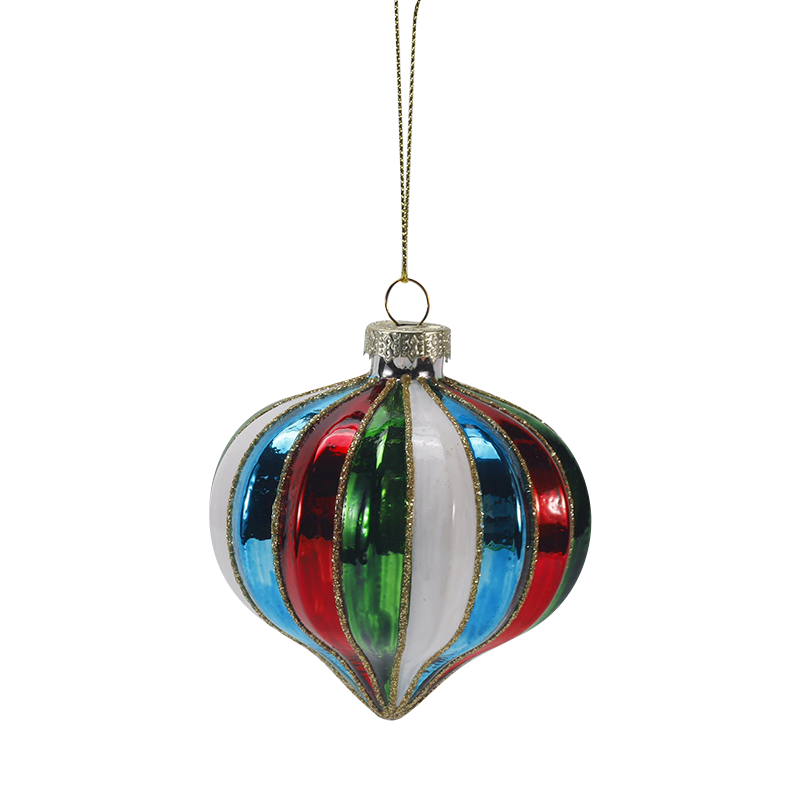 Ensemble d'ornements de boule de verre de Noël à rayures rétro de 8 cm