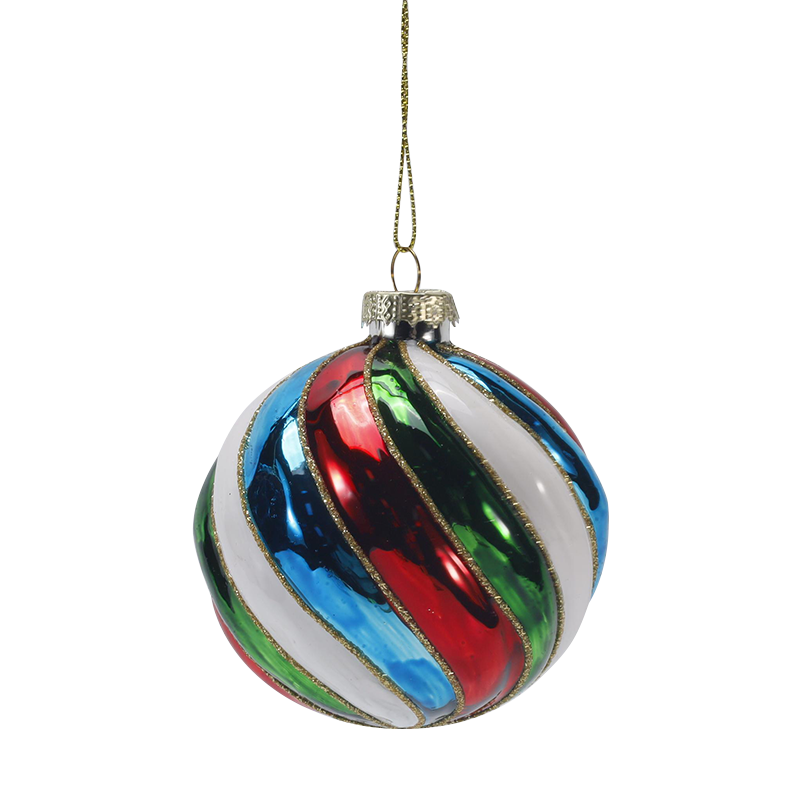 Ensemble d'ornements de boule de verre de Noël à rayures rétro de 8 cm