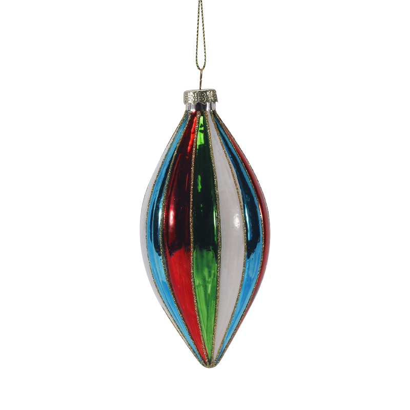 Ensemble d'ornements de boule de verre de Noël à rayures rétro de 8 cm
