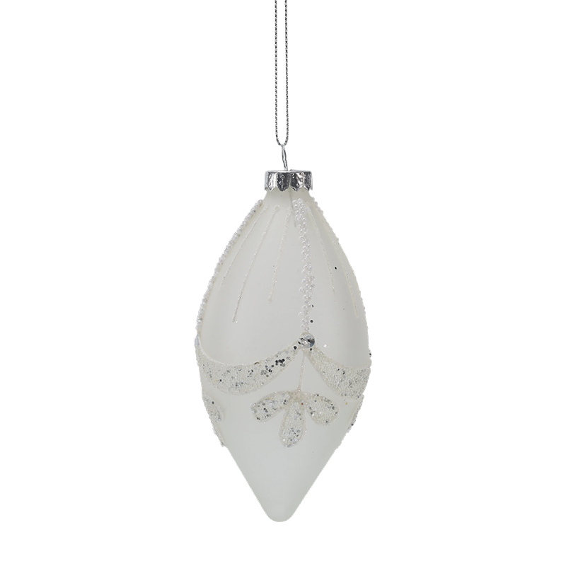 Ornement de Noël en verre blanc perlé de mariée de 8 cm (simple/lot de 3)