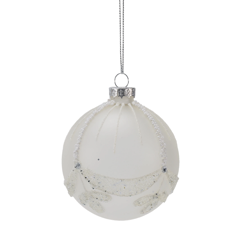 Ornement de Noël en verre blanc perlé de mariée de 8 cm (simple/lot de 3)