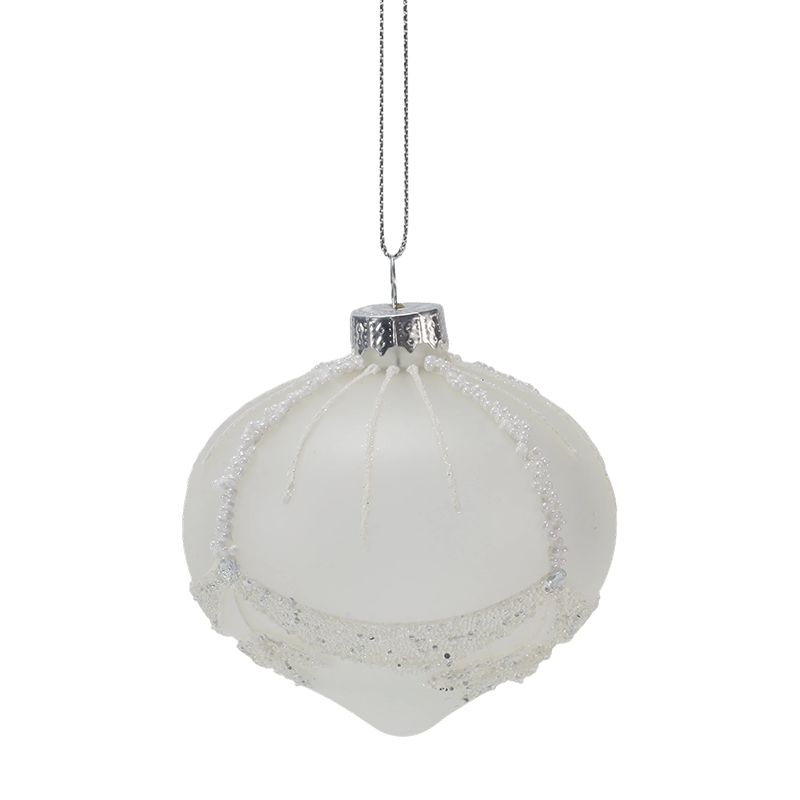 Ornement de Noël en verre blanc perlé de mariée de 8 cm (simple/lot de 3)