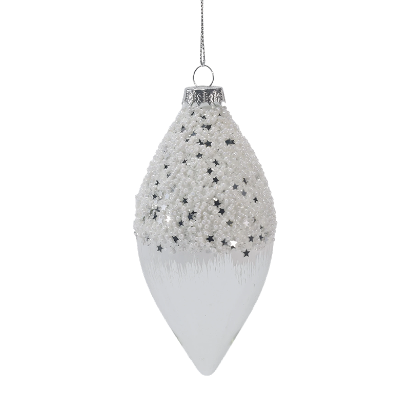 Ornement de boule de verre de Noël enneigé étoilé blanc et argenté de 8 cm (simple/lot de 3)