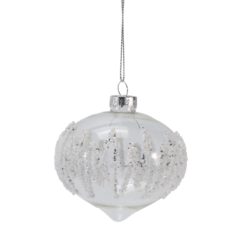Ornement de boule de verre de Noël transparent perlé de glaçon de 8 cm (simple/lot de 3)