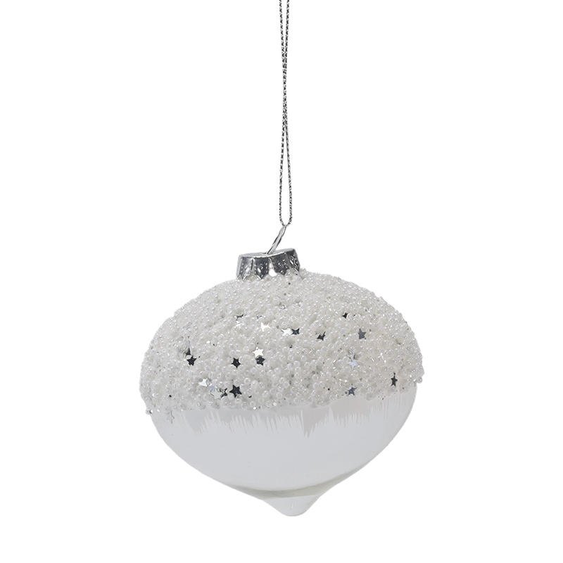 Ornement de boule de verre de Noël enneigé étoilé blanc et argenté de 8 cm (simple/lot de 3)