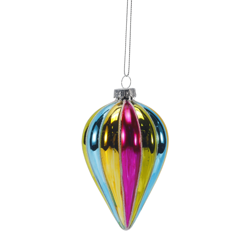 Ornement de boule de verre de Noël à rayures arc-en-ciel rétro de 8 cm (simple/lot de 4)