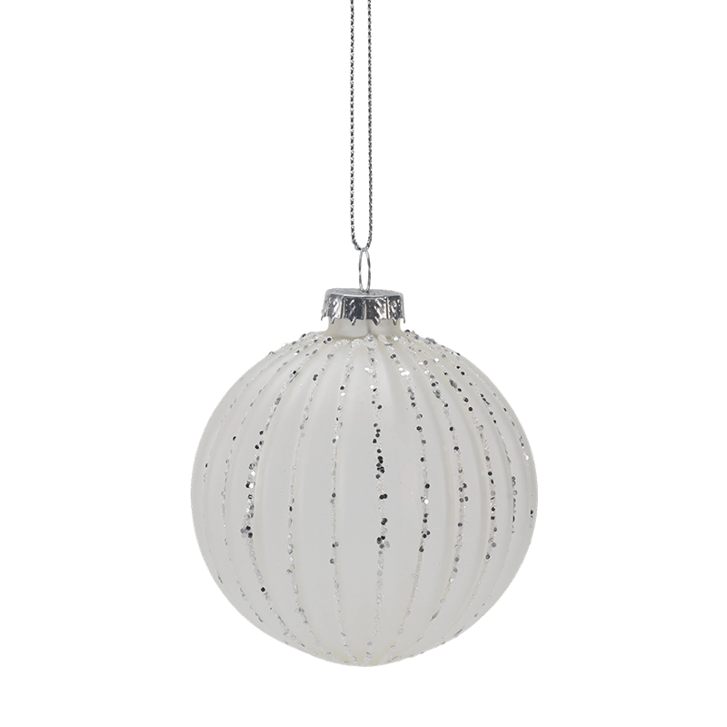 Ornement de boule de verre de Noël à rayures Morandi de 8 cm (simple / lot de 3)