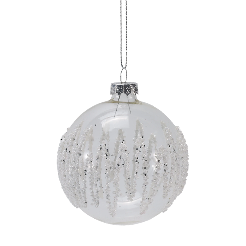 Ornement de boule de verre de Noël transparent perlé de glaçon de 8 cm (simple/lot de 3)