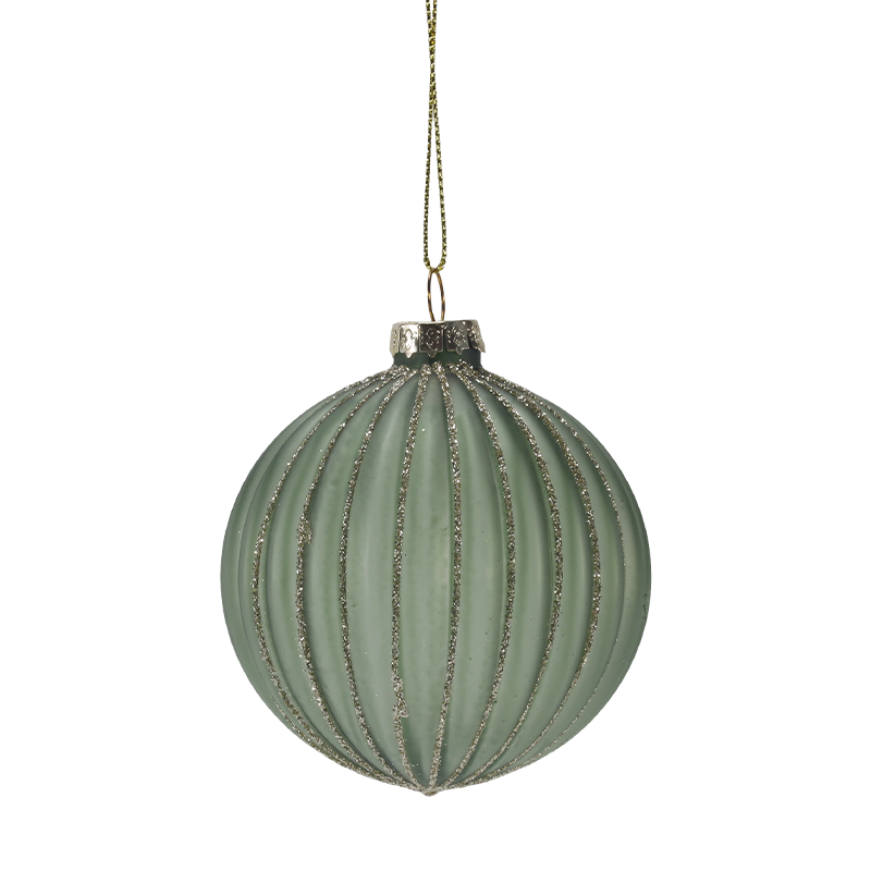 Ornement de boule de verre de Noël à rayures Morandi de 8 cm (simple / lot de 3)