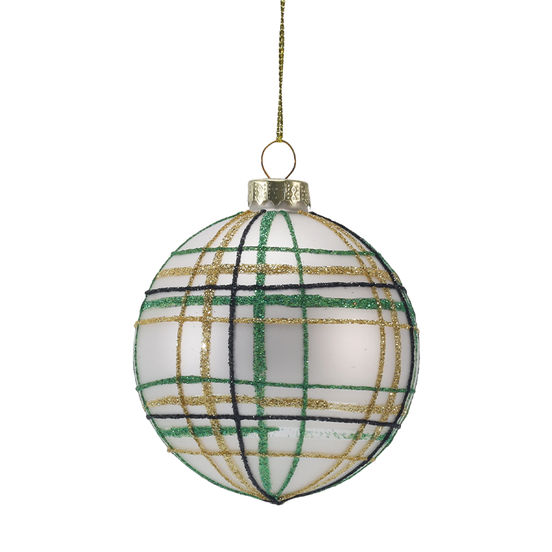 Ornement de boule de verre de Noël rétro à carreaux et à rayures de 8 cm (simple/lot de 3)