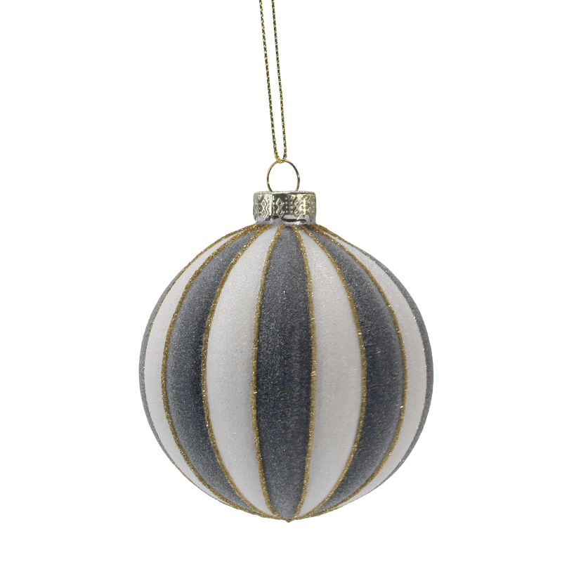 Ornement de boule de verre de Noël rétro à carreaux et à rayures de 8 cm (simple/lot de 3)