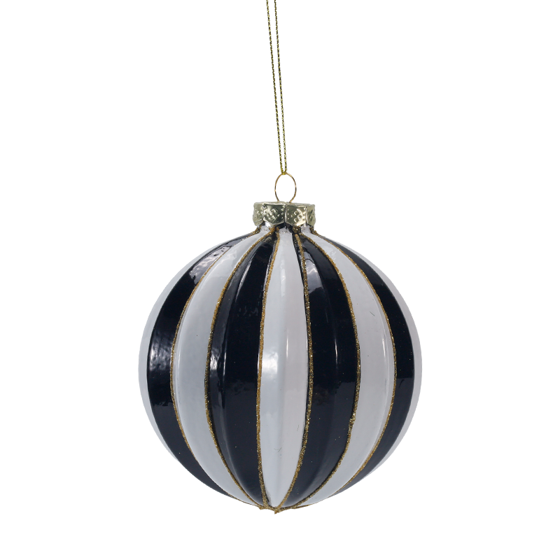 Ornement de boule de verre de Noël rétro à carreaux et à rayures de 8 cm (simple/lot de 3)