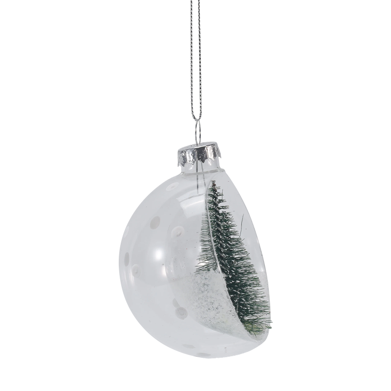 Ornement en verre de Noël en forme de mini arbre enneigé de 8 cm (simple/ensemble)