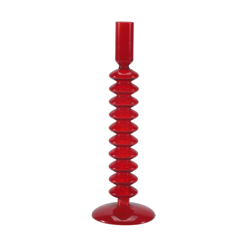 Bougeoir en verre à bulles empilé rouge 8*20