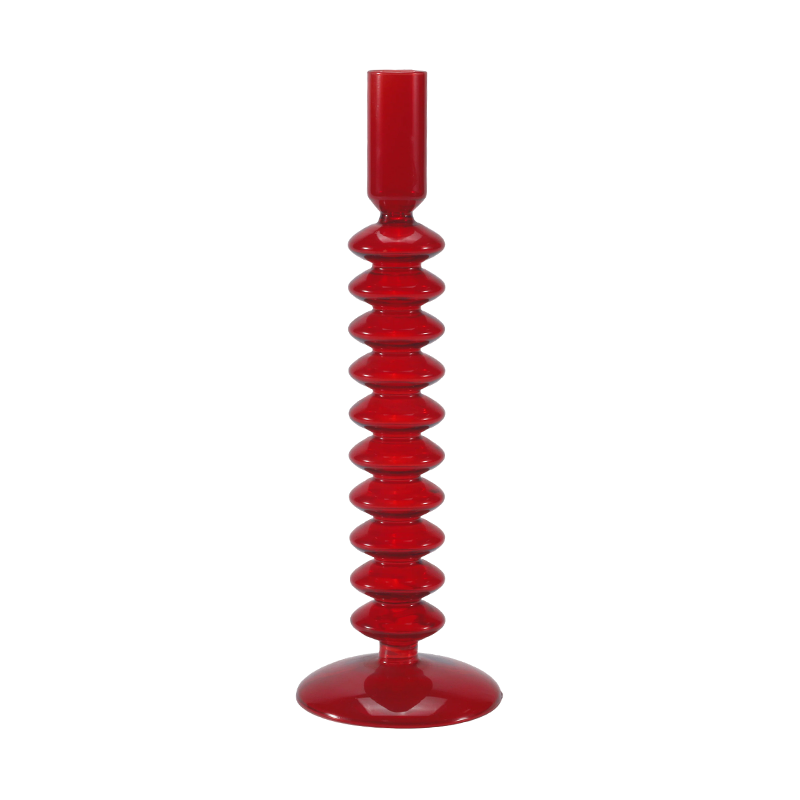 Bougeoir en verre à bulles empilé rouge 8*20