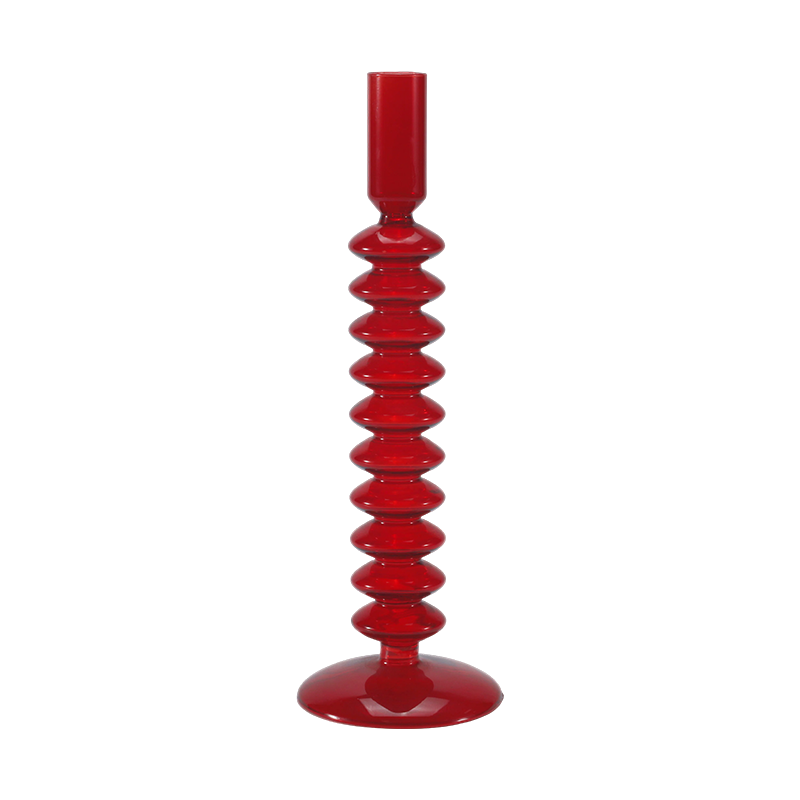 Bougeoir en verre à bulles empilé rouge 8*20