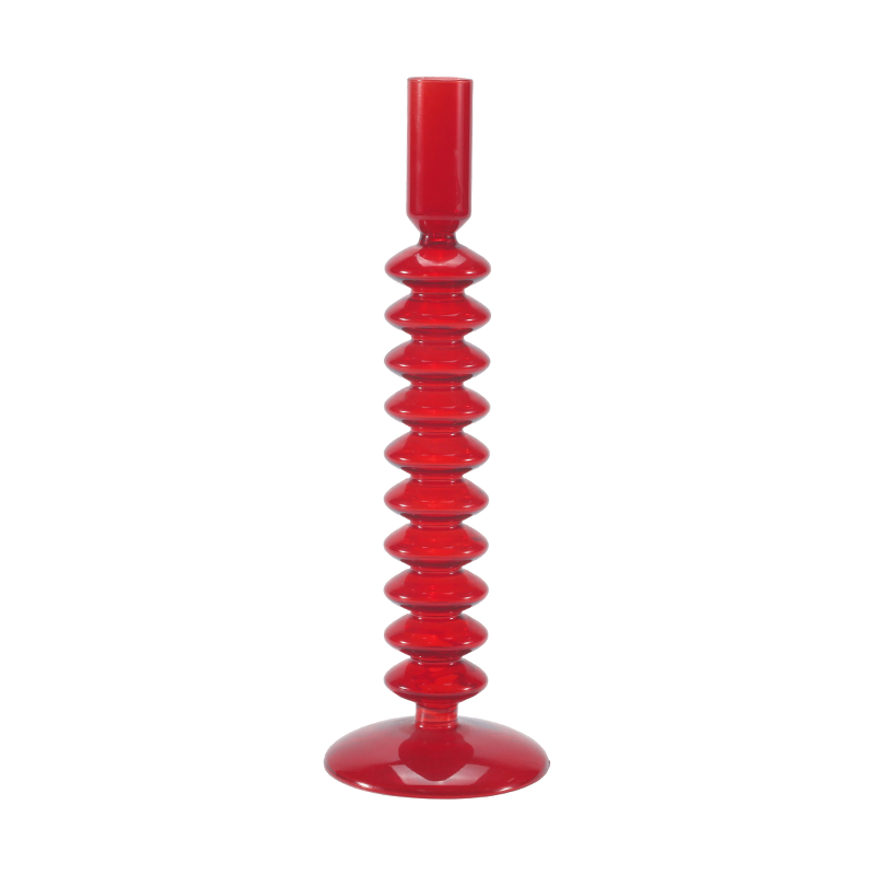 Bougeoir en verre à bulles empilé rouge 8*20